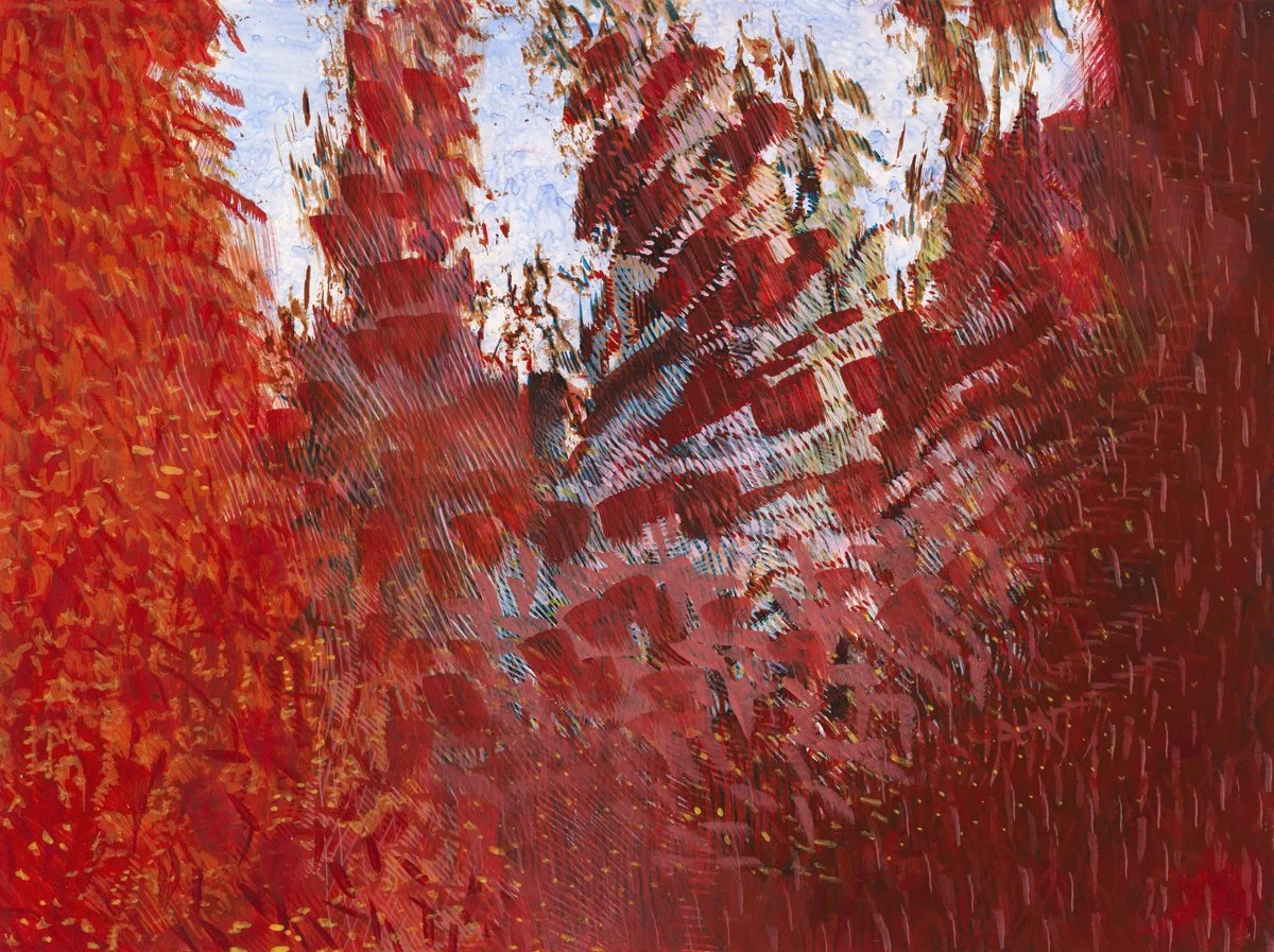 Travelogues: Southern California, Egg Tempera on Panel, 2025, 12" H x 16" W. Maren Brown, artist. Photo credit: Jim Gipe, Pivot Media.  Featured in exhibition, The Connected Unconscious at Jo Smith Gallery and Studio, May, 2026.