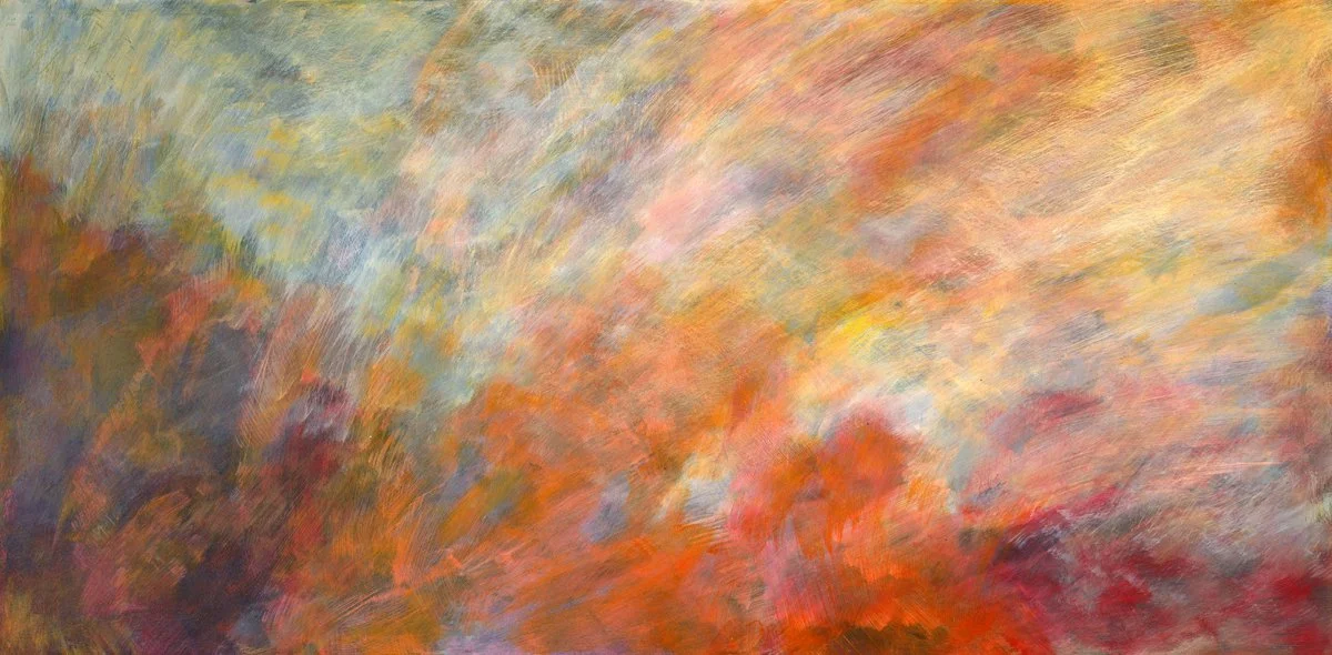 Atmospherics: Aurora, acrylic on panel, 2025. Unframed Size: 9.75" L x 20" W. Maren Brown. artist. Photo credit: Jim Gipe, Pivot Media.