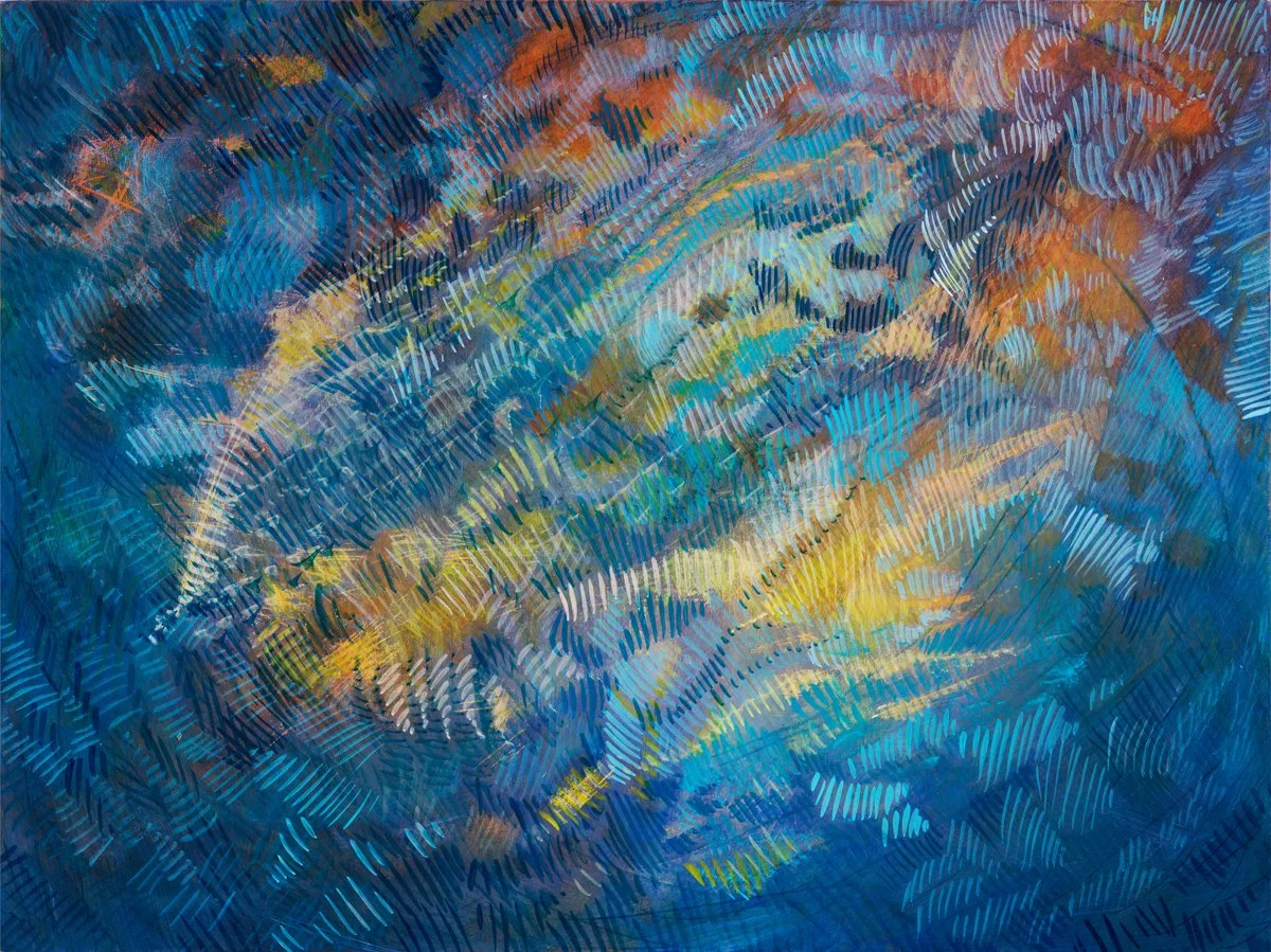 Atmospherics: Clouds, acrylic on panel, 2025.  Framed size: 10" L x 13" W. Maren Brown, artist. Photo credit: Jim Gipe, Pivot Media.  This work is featured in "Rhythm: Movement in Art" at the Annmarie Sculpture Garden & Arts Center in Solomons, MD un
