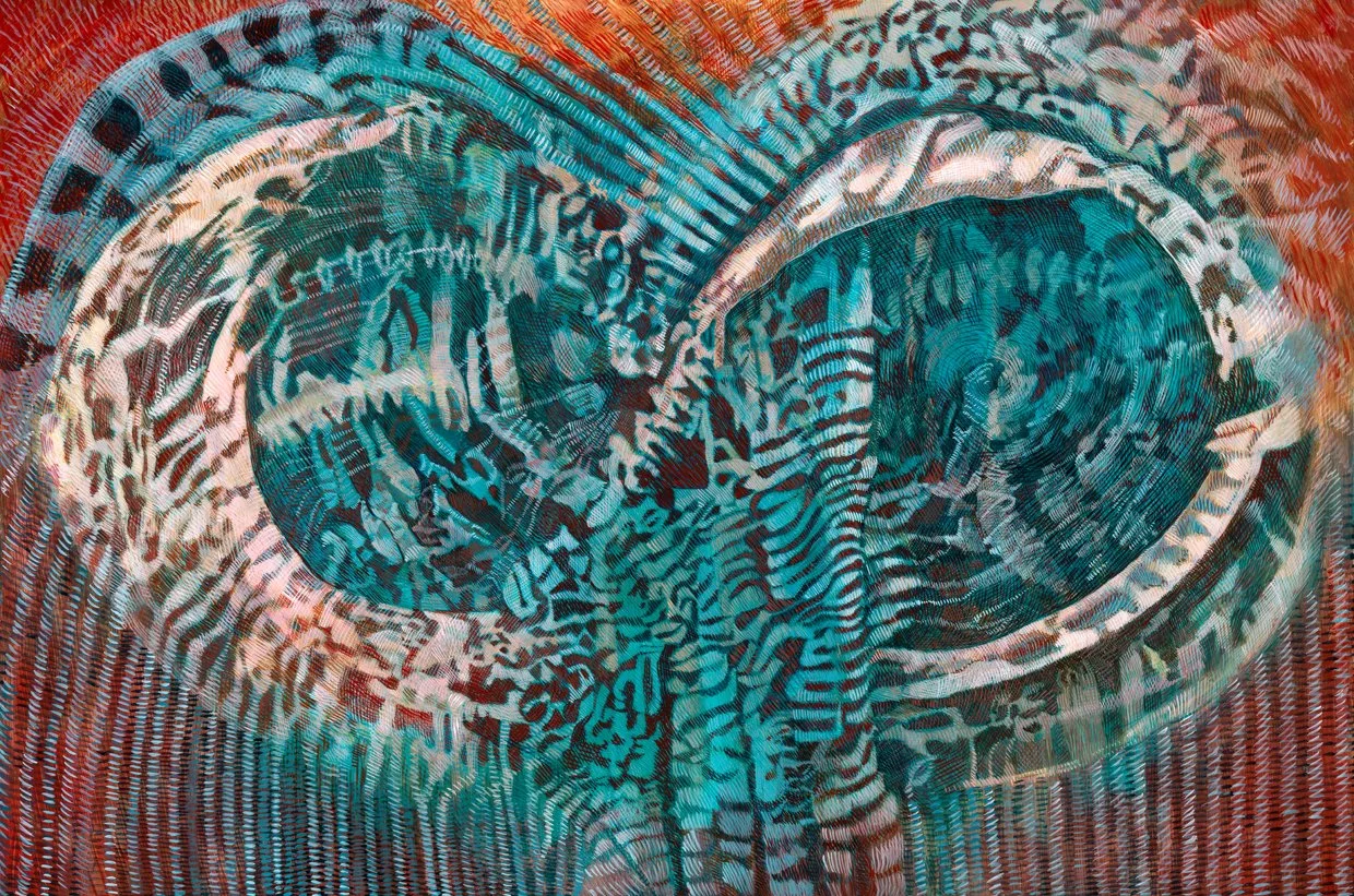 Manifestations: Respair, Egg Tempera on Panel, 2026. Unframed size: 24" H x 36" W. Maren Brown. artist.
