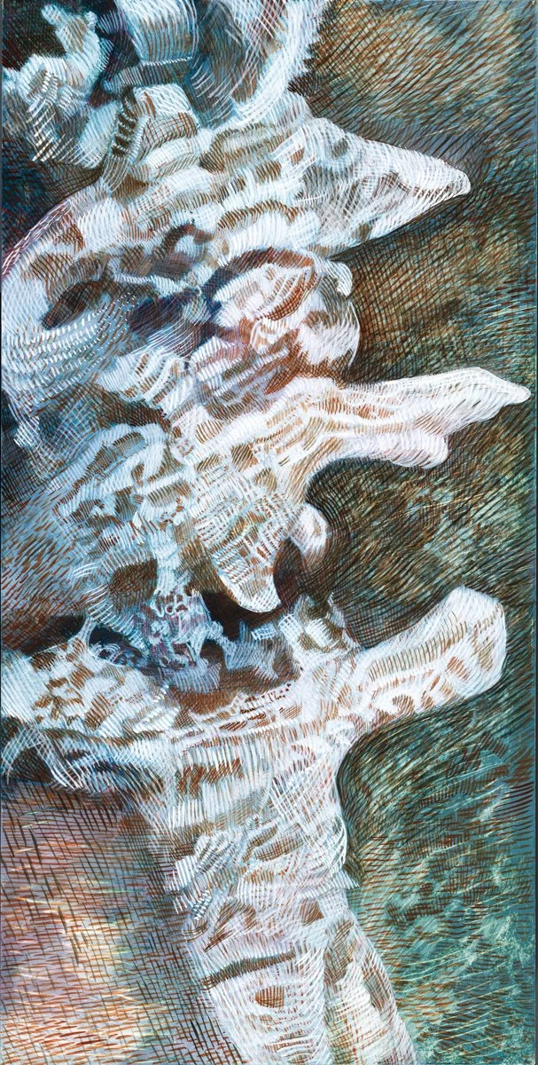 Sacred Bones: Trilogy, 2025, Egg Tempera on Panel. 20"L x 10"W. Photo credit: Jim Gipe/Pivot Media. Exhibited at Danforth Art Museum, June 13-Aug. 30, 2026. Jurors: Rachel Passannante, Assistant Director and Collections Manager, Danforth Art Museum; 