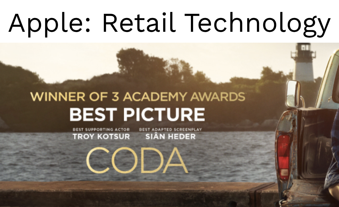 An award poster for the film Coda featuring a lakeside scene with a boat and a lighthouse in the background, displaying awards for Best Picture, Best Supporting Actor Troy Kotsur, and Best Adapted Screenplay Siâñ Heder.