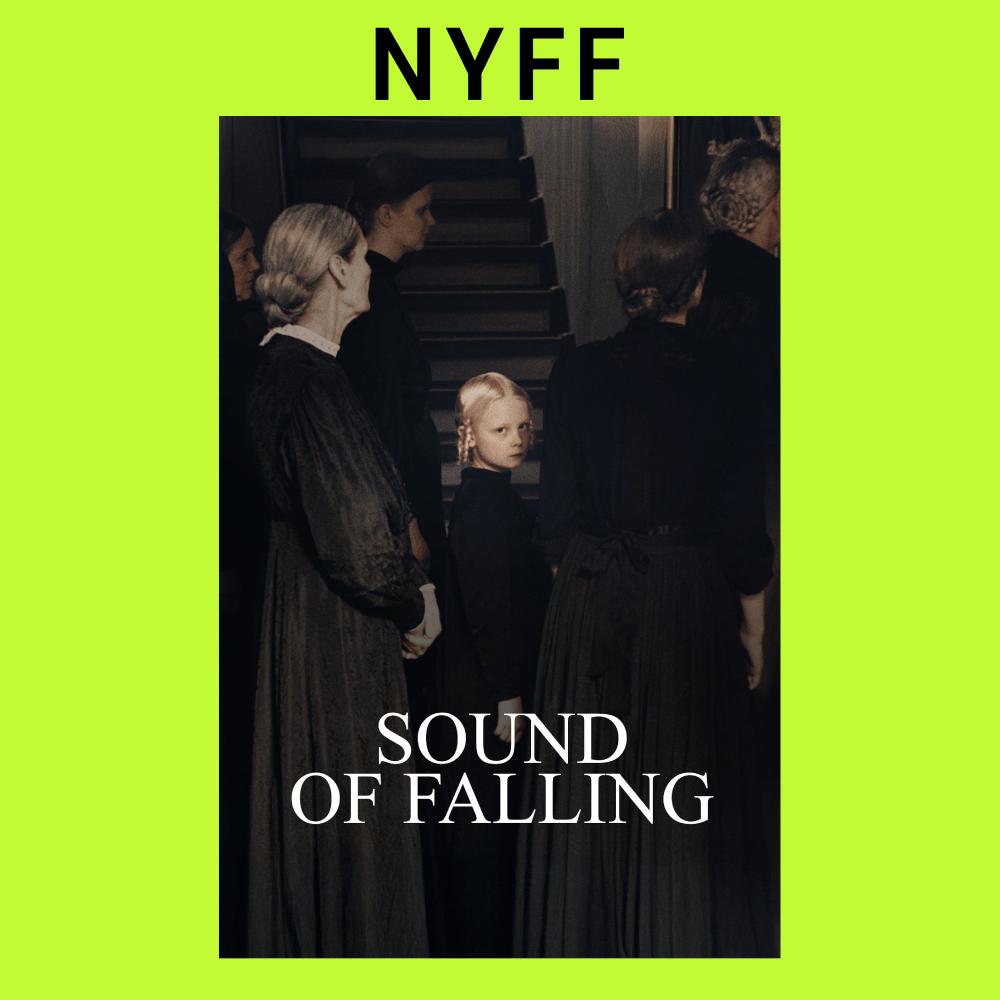 Poster for NYFF film 'Sound of Falling' showing women and a girl in period clothing standing in line on a staircase.