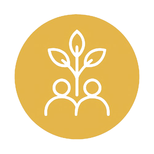Icon of two people with a plant growing between them inside a gold circle.