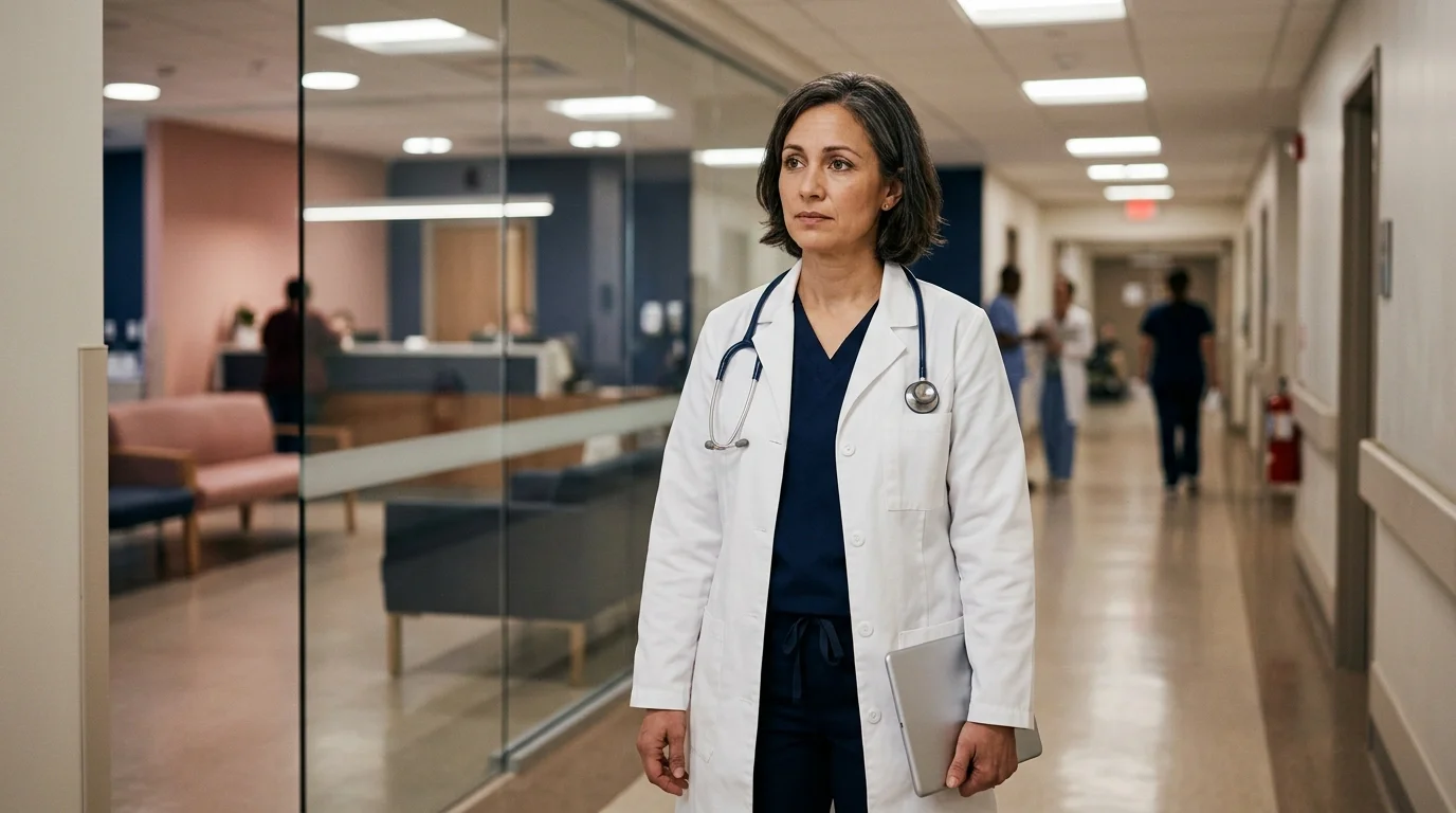 Female physician at her desk looking fatigued, representing the disproportionate rate at which women physicians are leaving clinical practice early