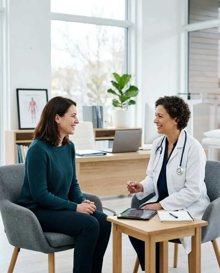 Ms.Medicine provider discussing cervical cancer prevention strategies including HPV vaccination and Pap test screenings with a patient