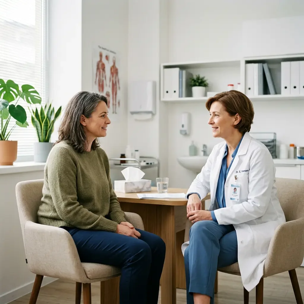 Ms.Medicine provider listening to patient during hormone management consultation