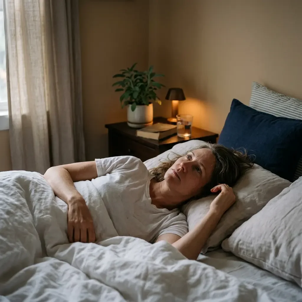 Woman awake in the early morning hours — Ms.Medicine on how alcohol affects sleep, hot flashes, and hormonal health in midlife women