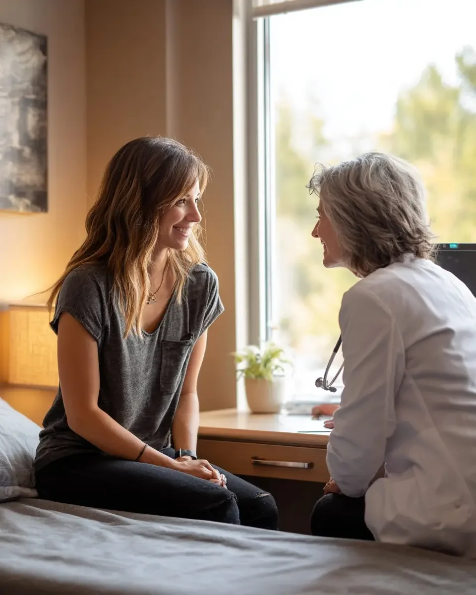 A woman talking to her doctor during her appointment.