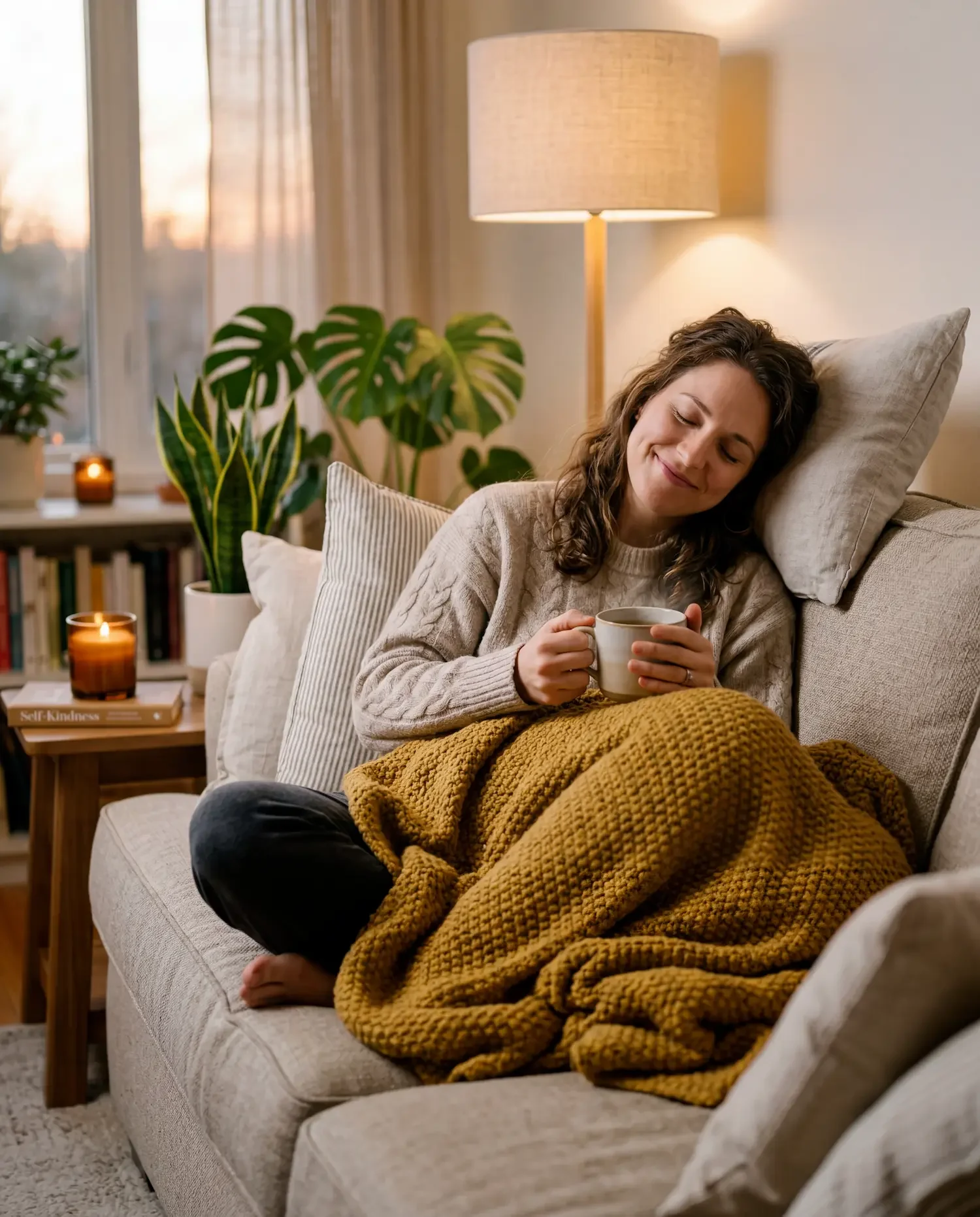 Woman resting at home representing endometriosis self-care and sustainable personal life balance at Ms.Medicine