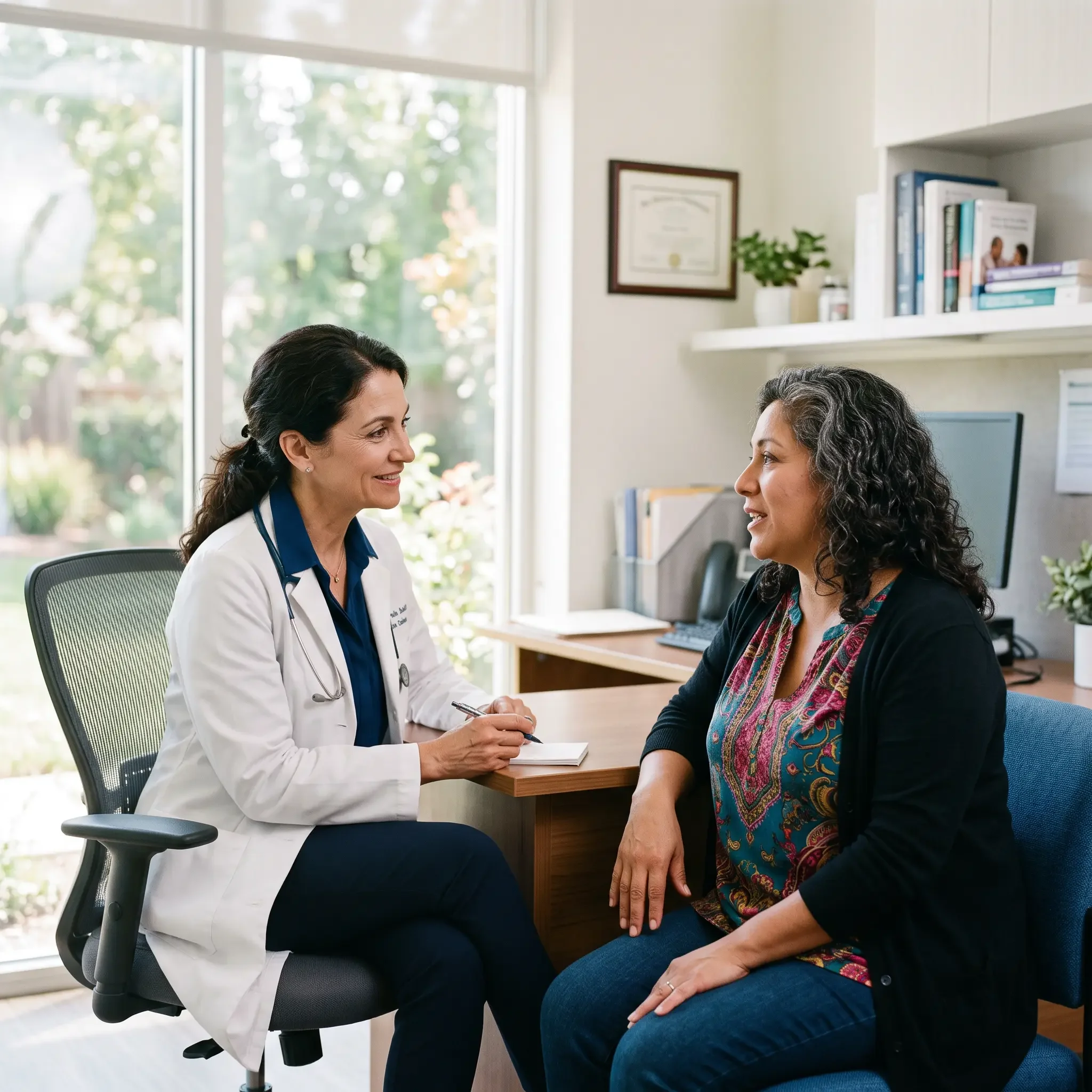 Ms.Medicine provider in attentive conversation with patient — compassionate sexual health care for women