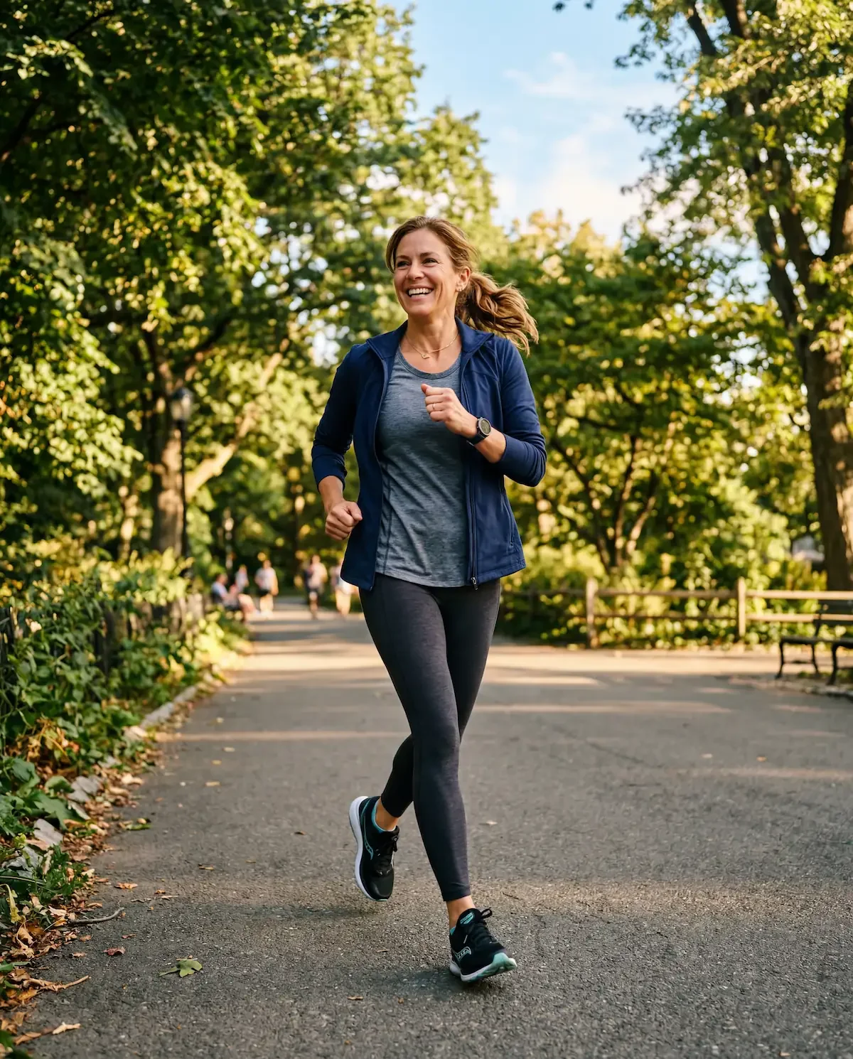 Active woman walking outdoors representing the role of regular exercise in cancer prevention and women's long-term health