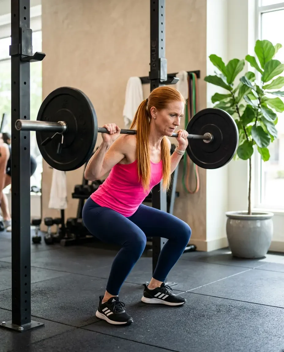 Woman doing resistance training to support bone density in midlife