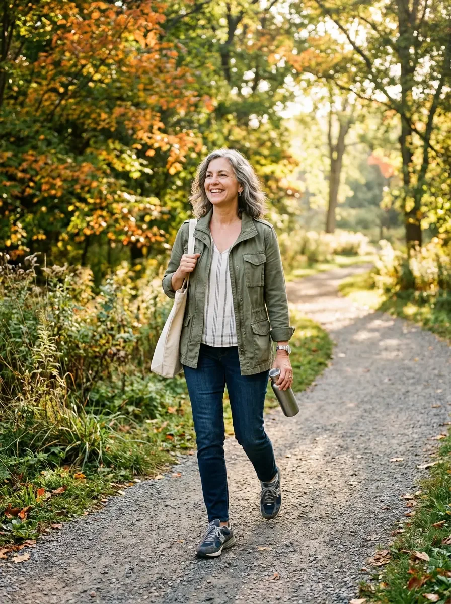 Active woman in her 50s outdoors representing lifelong preventive health mental wellness and healthy aging at Ms.Medicine