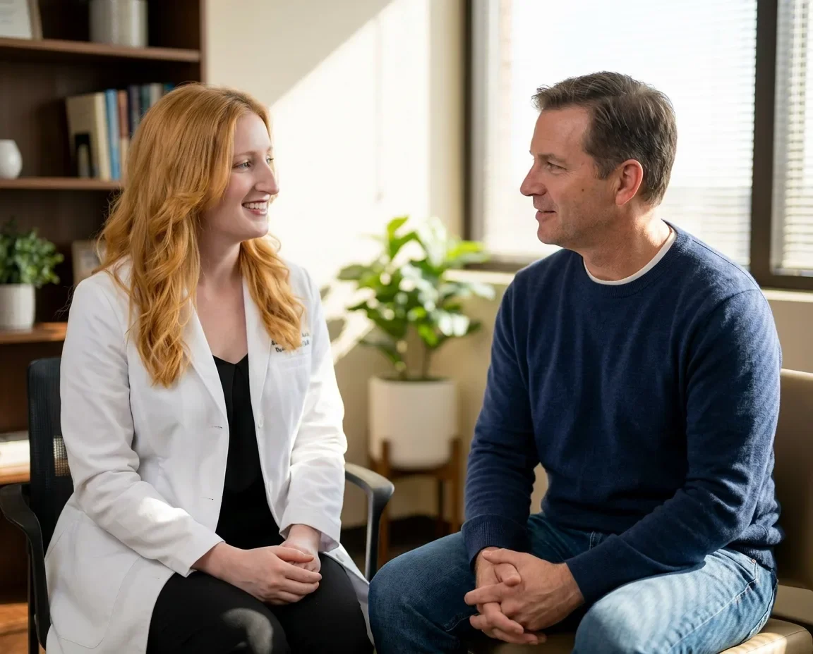 Female concierge medicine doctor with a patient during an extended appointment