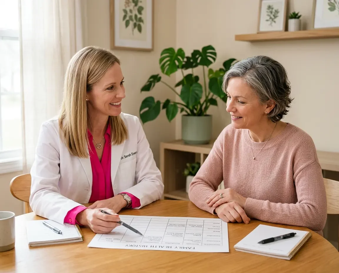 Physician discussing hereditary cancer risk and family history with a patient