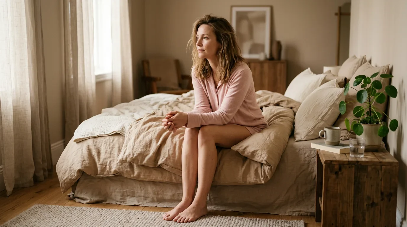 Woman in quiet reflection at home, representing the experience of low libido and the importance of women's sexual health care at Ms.Medicine