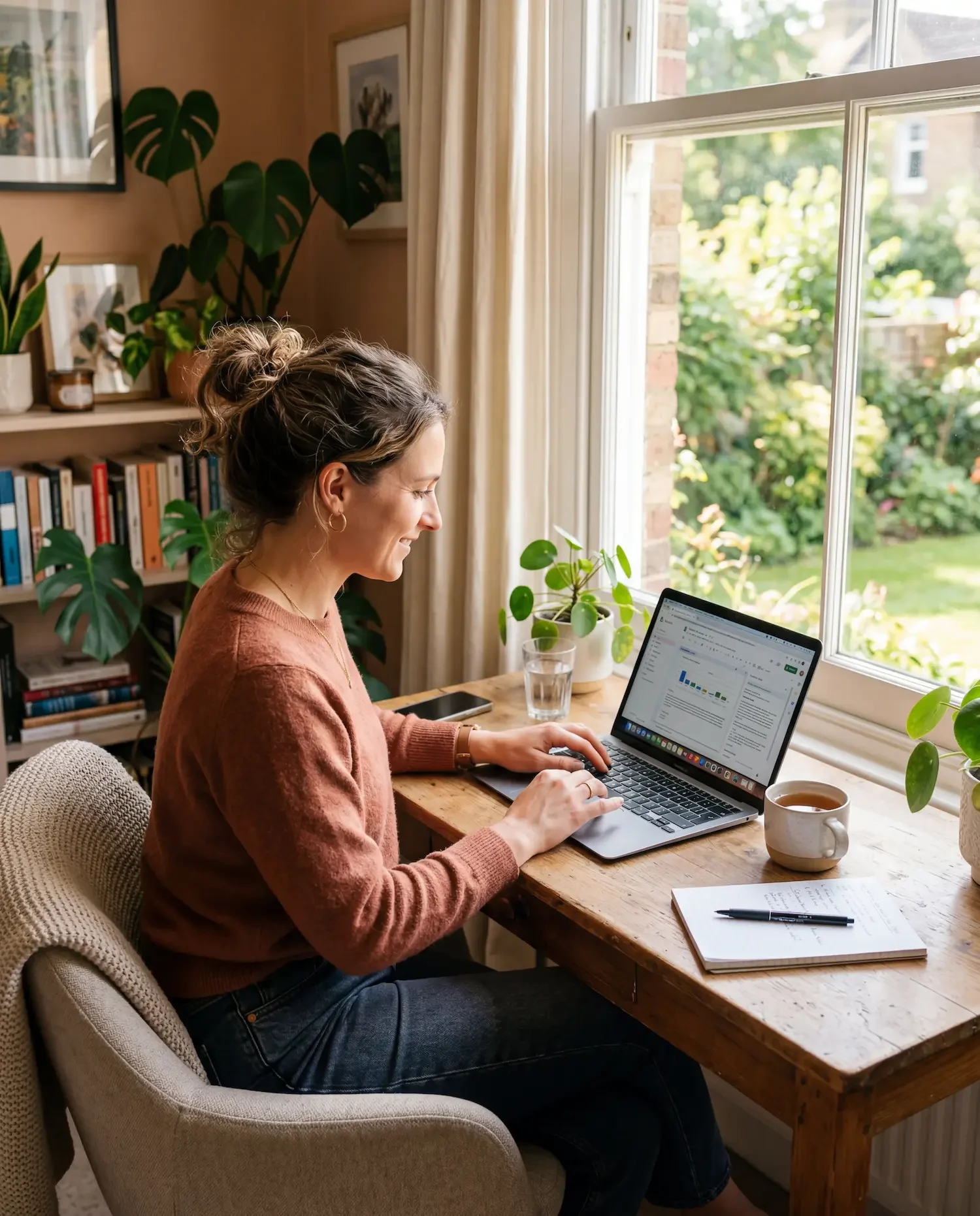Woman working from home managing endometriosis symptoms representing flexible workplace accommodations and chronic illness self-advocacy