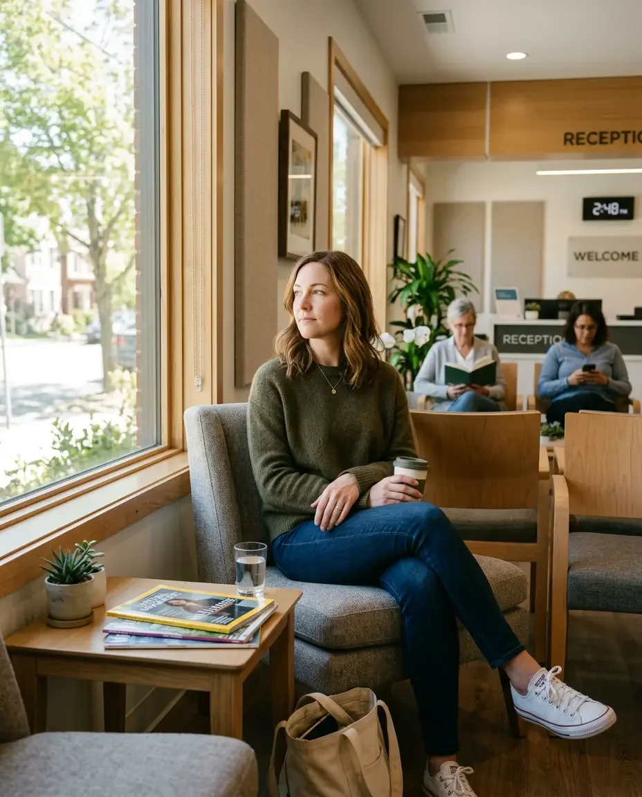 Woman at Ms.Medicine preparing for a cervical health screening appointment representing awareness of cervical cancer symptoms