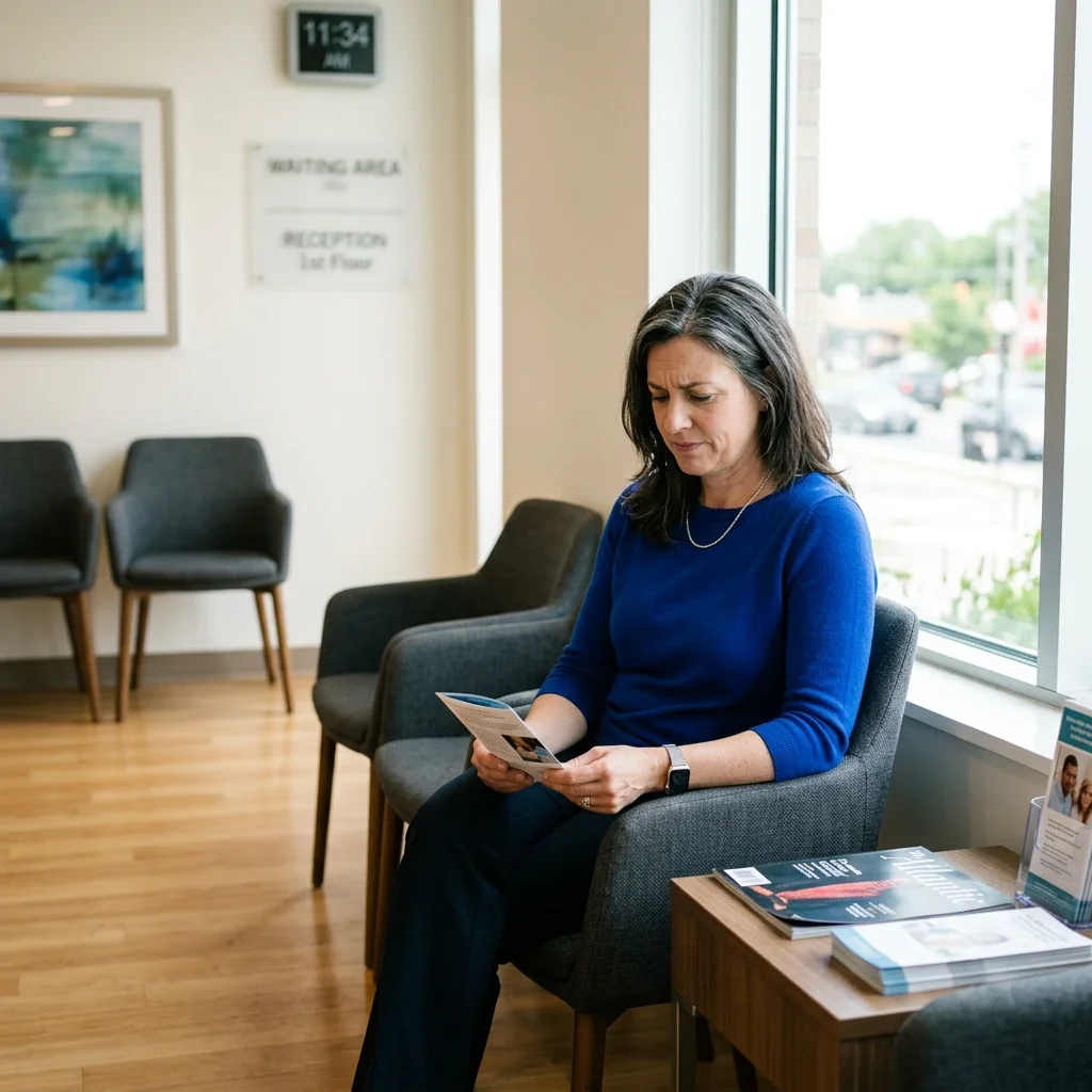 Woman in midlife waiting for a provider appointment — Ms.Medicine sexual health care