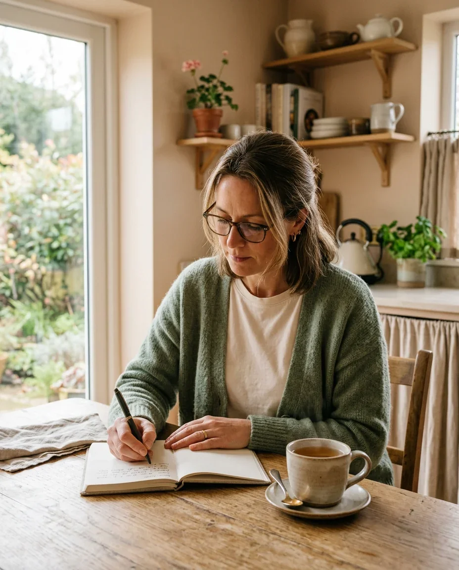 Woman writing notes to prepare for her annual health visit, supporting better outcomes at Ms.Medicine appointments