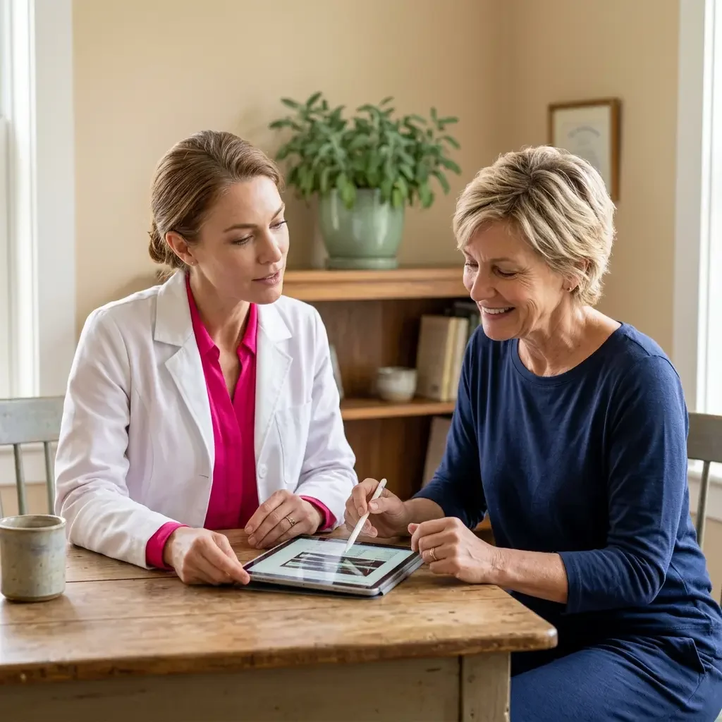 Ms.Medicine physician reviewing bone density screening results with a patient