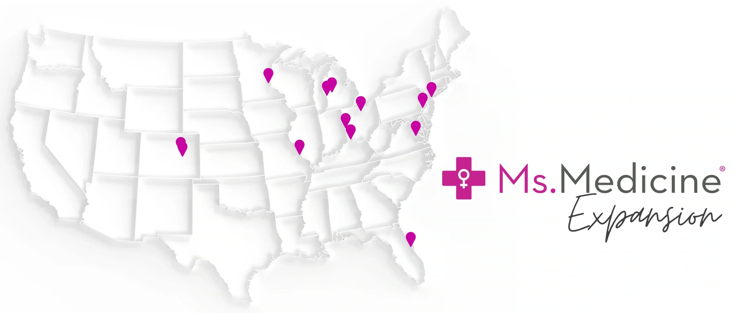 Ms.Medicine network expansion map showing concierge women's health practice locations across the United States