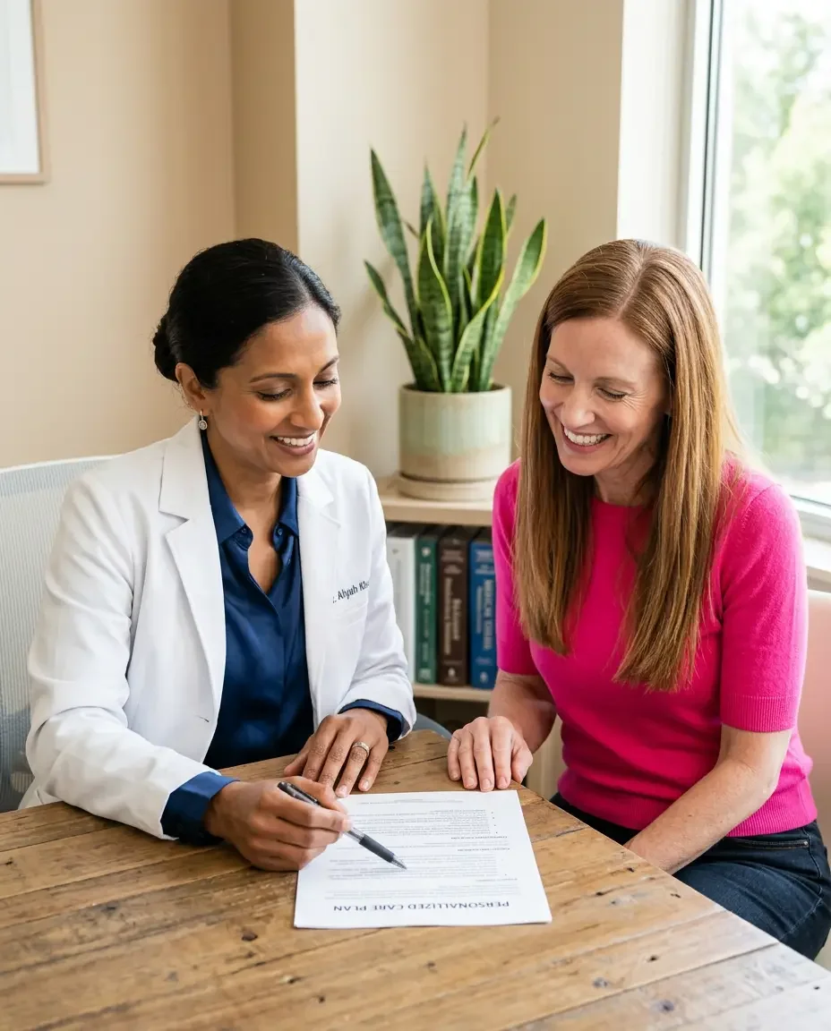 Physician and patient reviewing a personalized precision medicine care plan