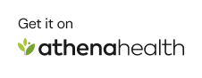 A logo for Athena Health with the text 'Get it on Athena Health' and a green leaf graphic.