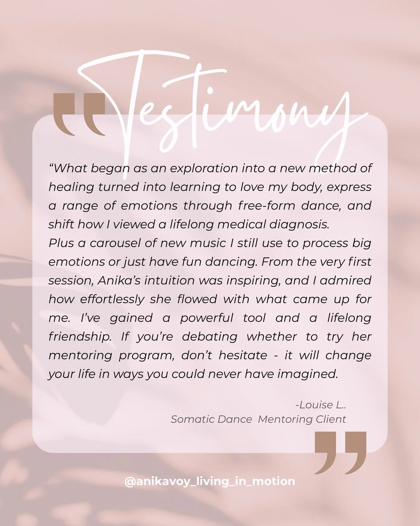 Six months. A journey through movement, emotions, and transformation.⚡️

This is what my client Louise discovered through Somatic Dance Mentoring&hellip;

&ldquo;Where to start? I saw Anika&rsquo;s posts about her Somatic Dance therapy as I was looki
