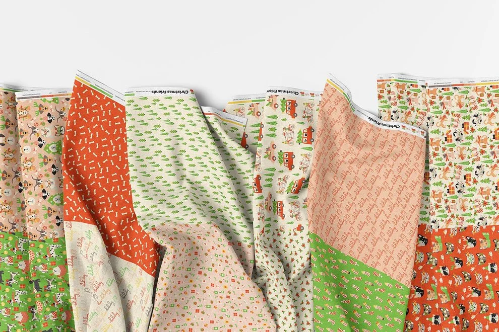 12 Piece Christmas Friends Flat Fat Stack, 12 cuttable fat quarters