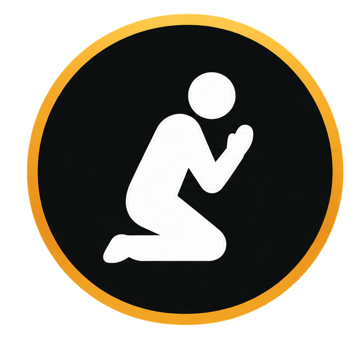 Icon of a person kneeling and praying with hands clasped.