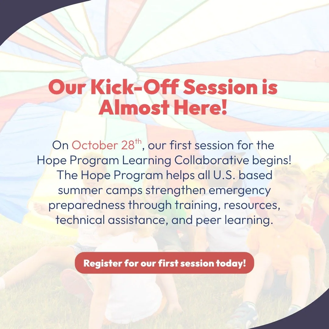 🏕️ U.S. summer camps, your Hope Program kickoff is just around the corner! 

📅 October 28: Join us to learn how the Hope Program helps U.S. summer camps strengthen emergency preparedness through training, resources &amp; peer learning.

🎟️ Registe