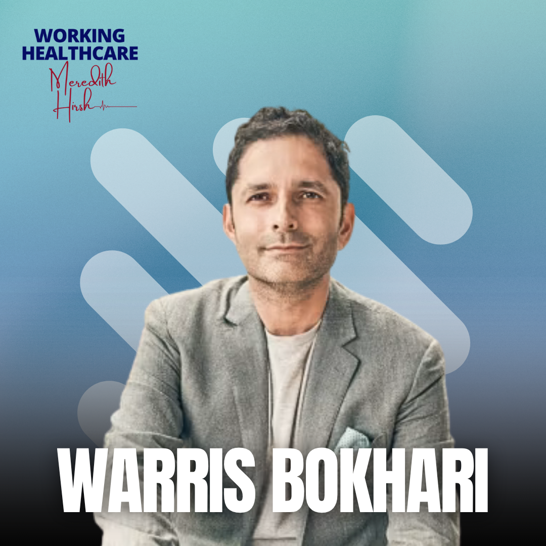 Professional headshot of Warris Bokhari, with a background related to healthcare and his name displayed prominently.