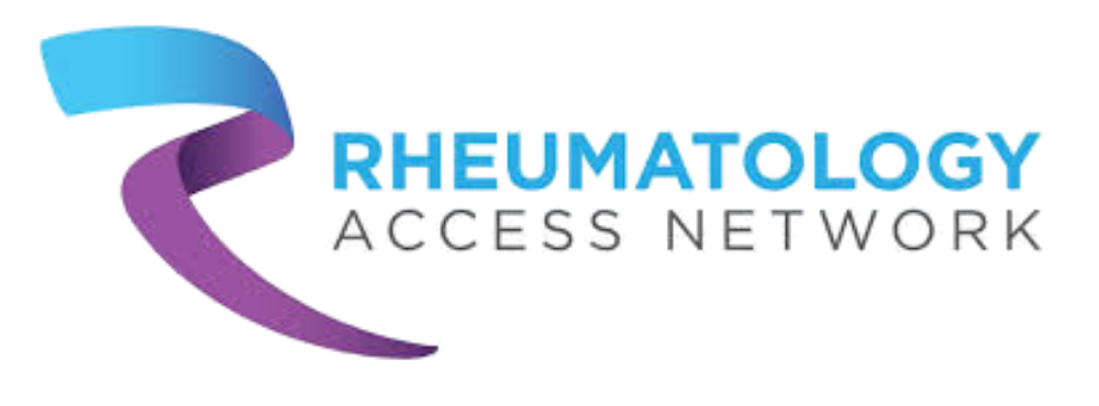 Logo for Rheumatology Access Network, featuring a stylized purple and teal swoosh and bold text.