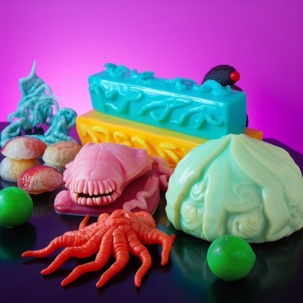 Luminous Blob Bites, Exotic Ectoplasm, Polychromatic Puddle and Astral Jelly are part of our Ethereal Squish Supper