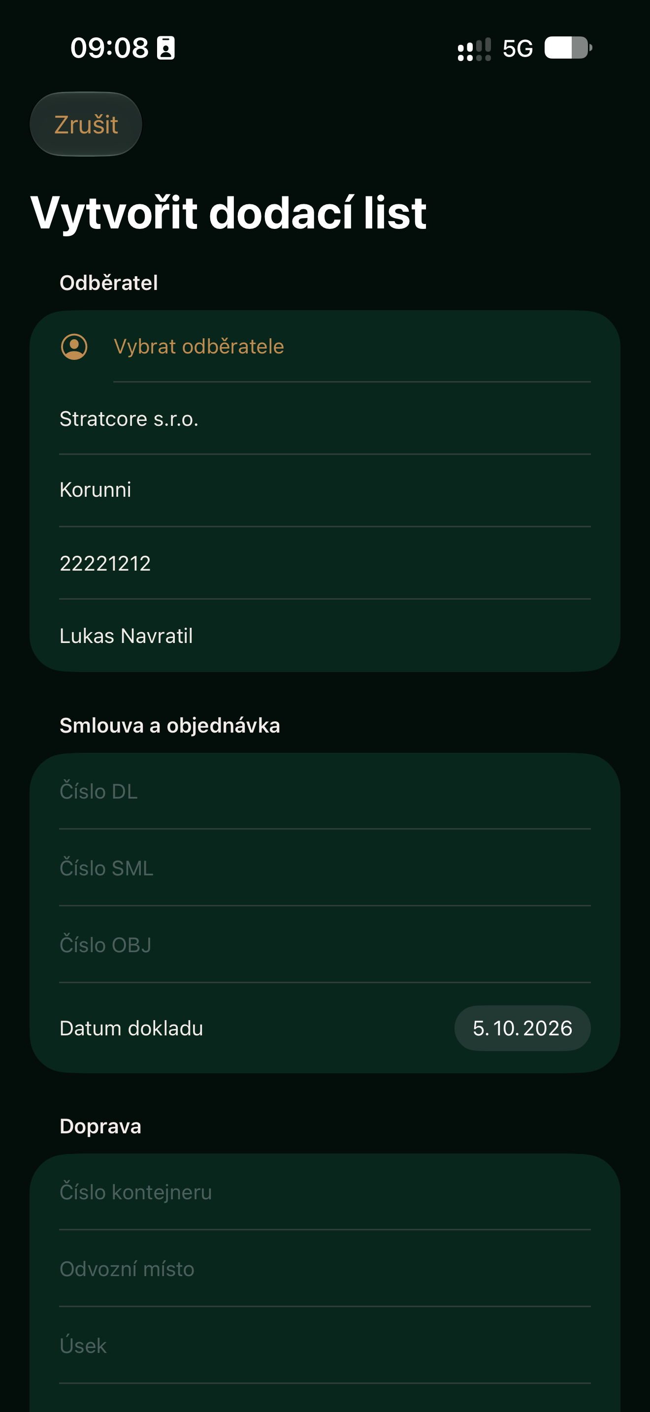 5 - hlavička dokladu