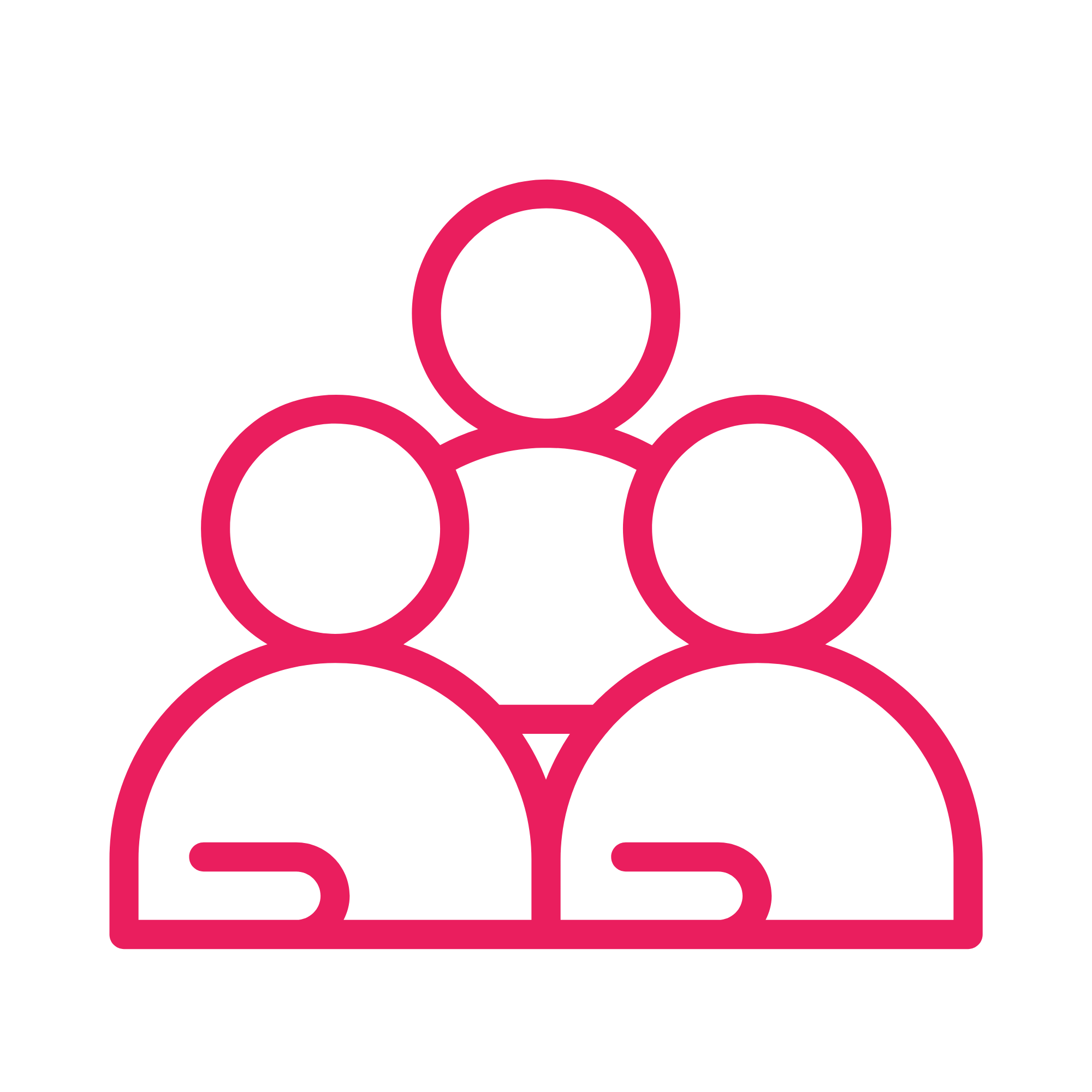 Graphic of connected circles with a pink outline forming a network or group, set against a black background.