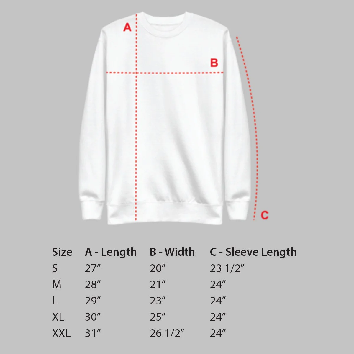 Size Guide Sweatshirts