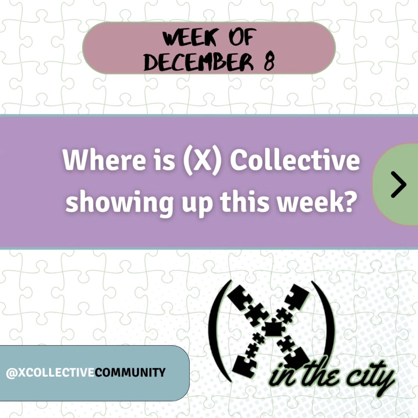 Here's where we'll be showing up this upcoming week for (X) in the City!

Community Sound Meditation, facilitated by CoryaYo
Pilsen Arts &amp; Community House (@pilsenartscommunityhouse)
Thursday, December 11, 7-8pm

Let's get outside together! See y