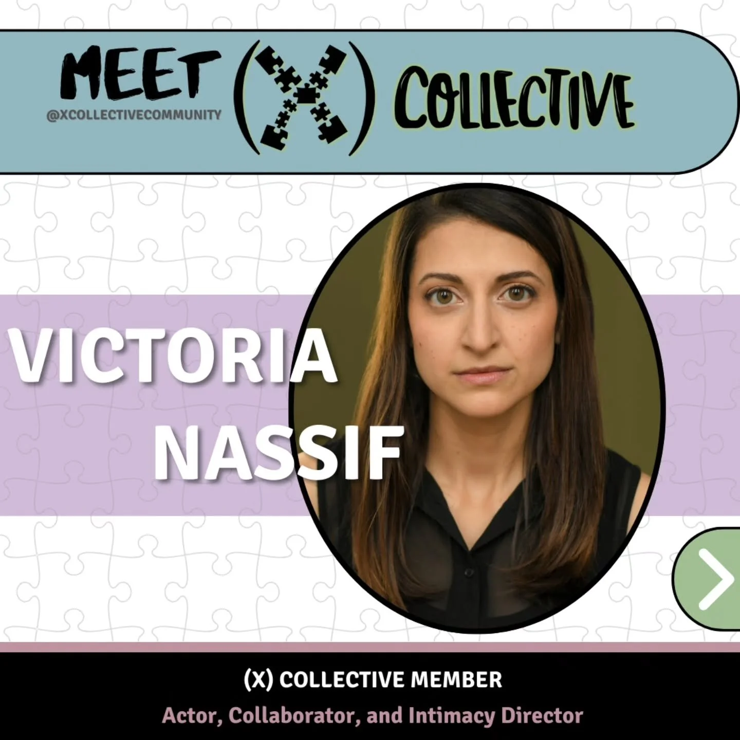 Meet Victoria! (@victorianass_if)

Victoria (she/her) lives on the hyphen - between Lebanese, Palestinian, and American, between performer, intimacy director, and narrator, between her many hobbies and her personal commitments to family, to growth, a