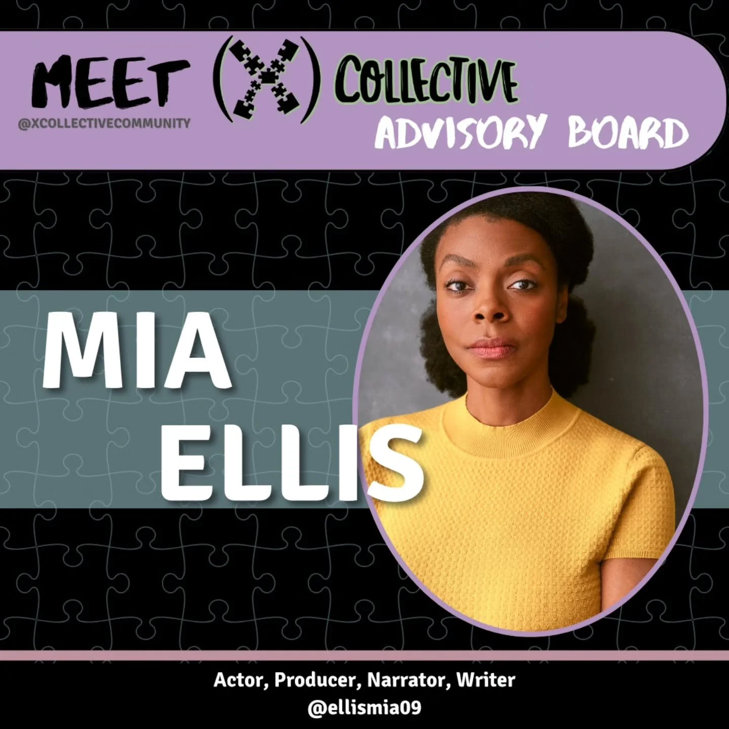 Meet our Advisory Board Member, Mia Ellis (@ellismia09)!

Mia (she/her) is an actor, producer, narrator, and writer originally from Mississippi.  Some of her TV/Film credits include: Law &amp; Order: SVU, The Good Fight, Elementary, Person of Interes