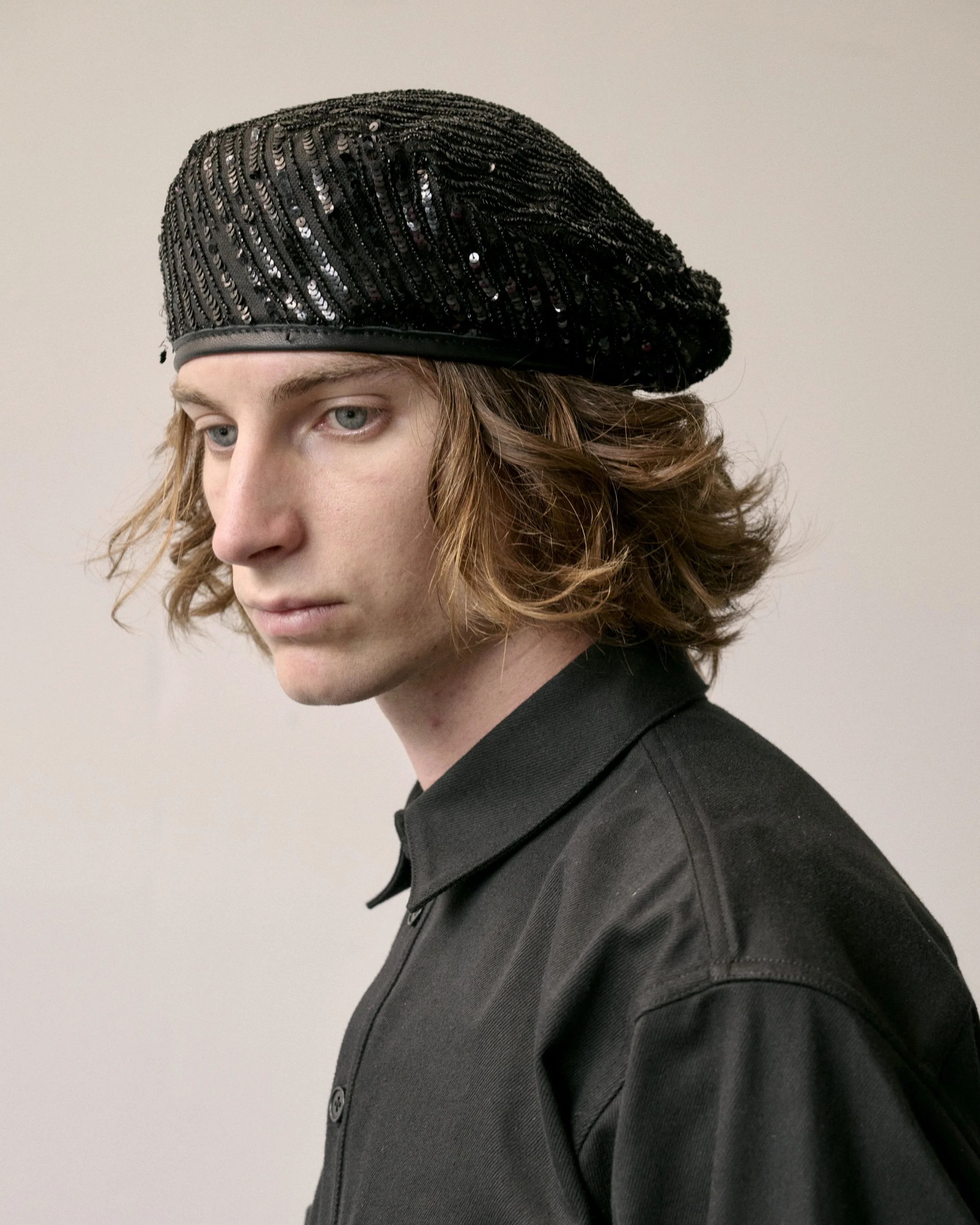 Black Antique Sequin Beret