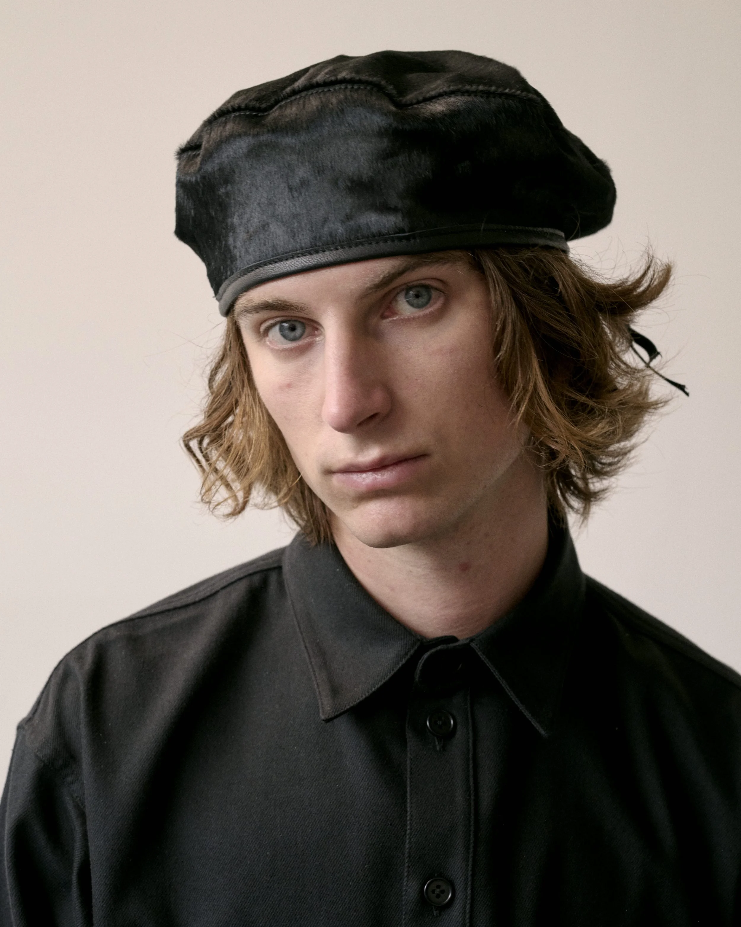 Black Pony Hair Beret