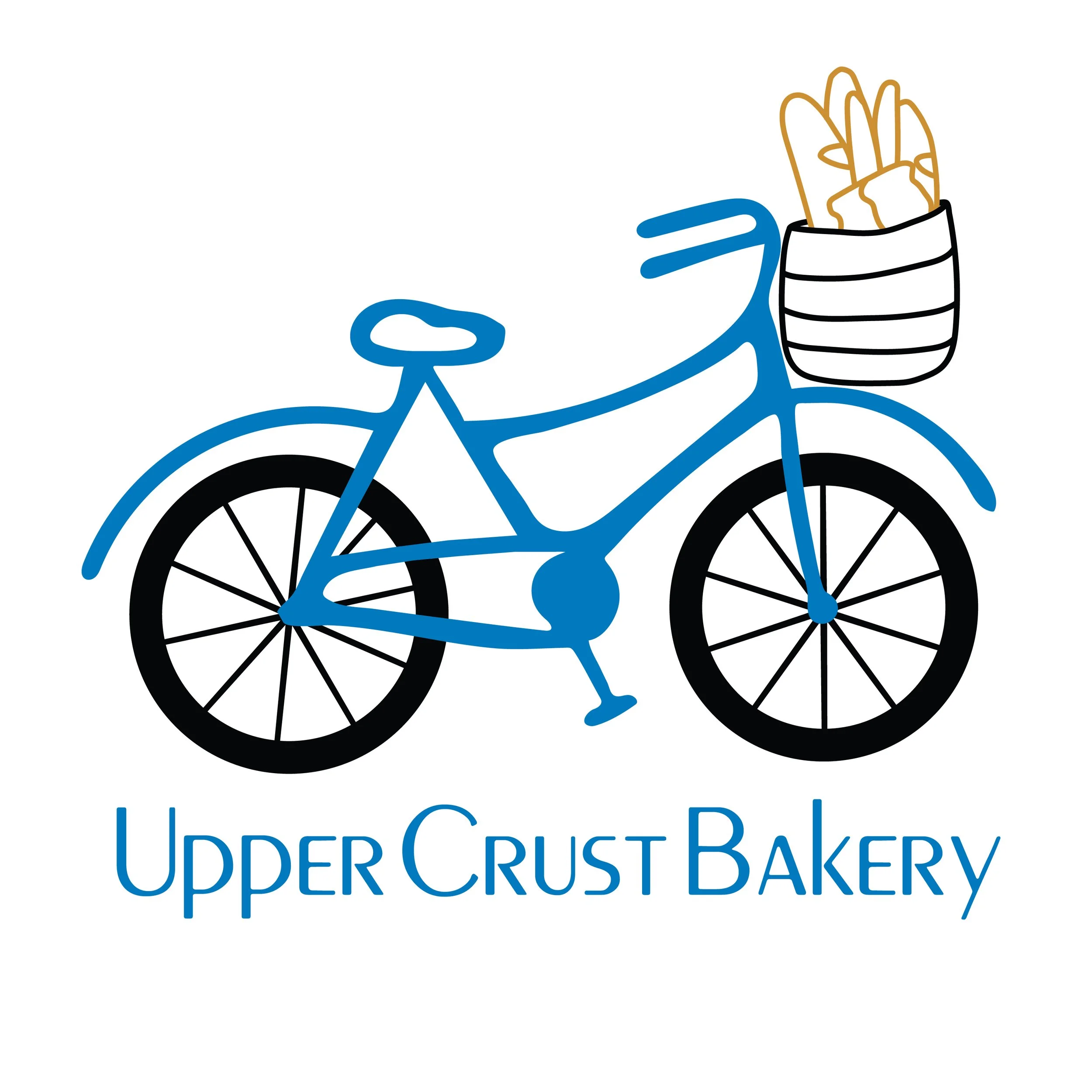 Blue bike with loaves of bread in the basket