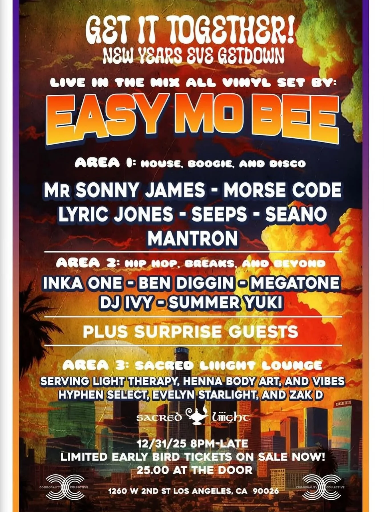 New Year&rsquo;s Eve at Commonality Collective!
I&rsquo;m playing at 9:15pm. Previewing unreleased tracks coming in 2026.

After the show, meet me on the dancefloor 💃🪩 Line-up is fire. One room is house/disco/boogie &amp; the other is hip-hop/break