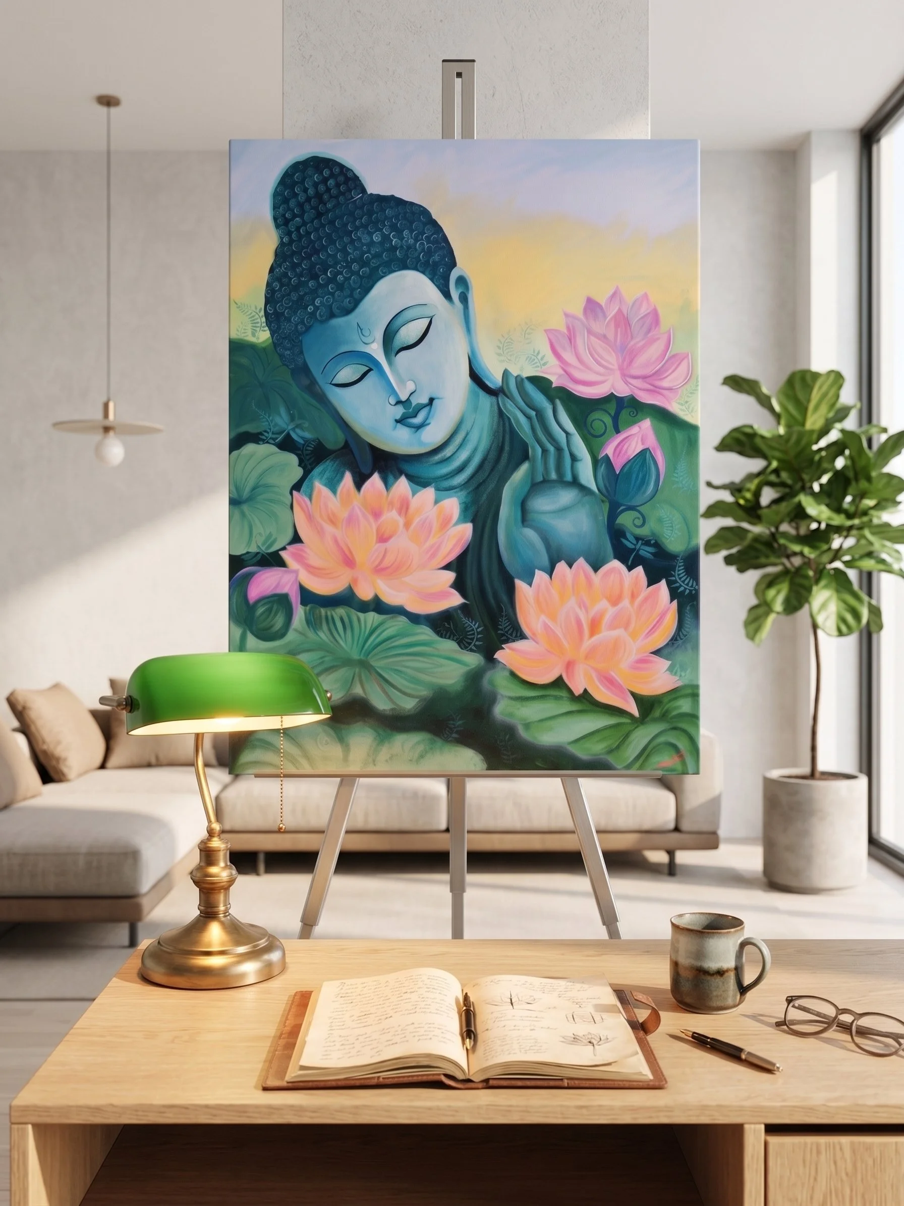 Buddha Lotus Painting Original Acrylic on Canvas on Easel.jpg