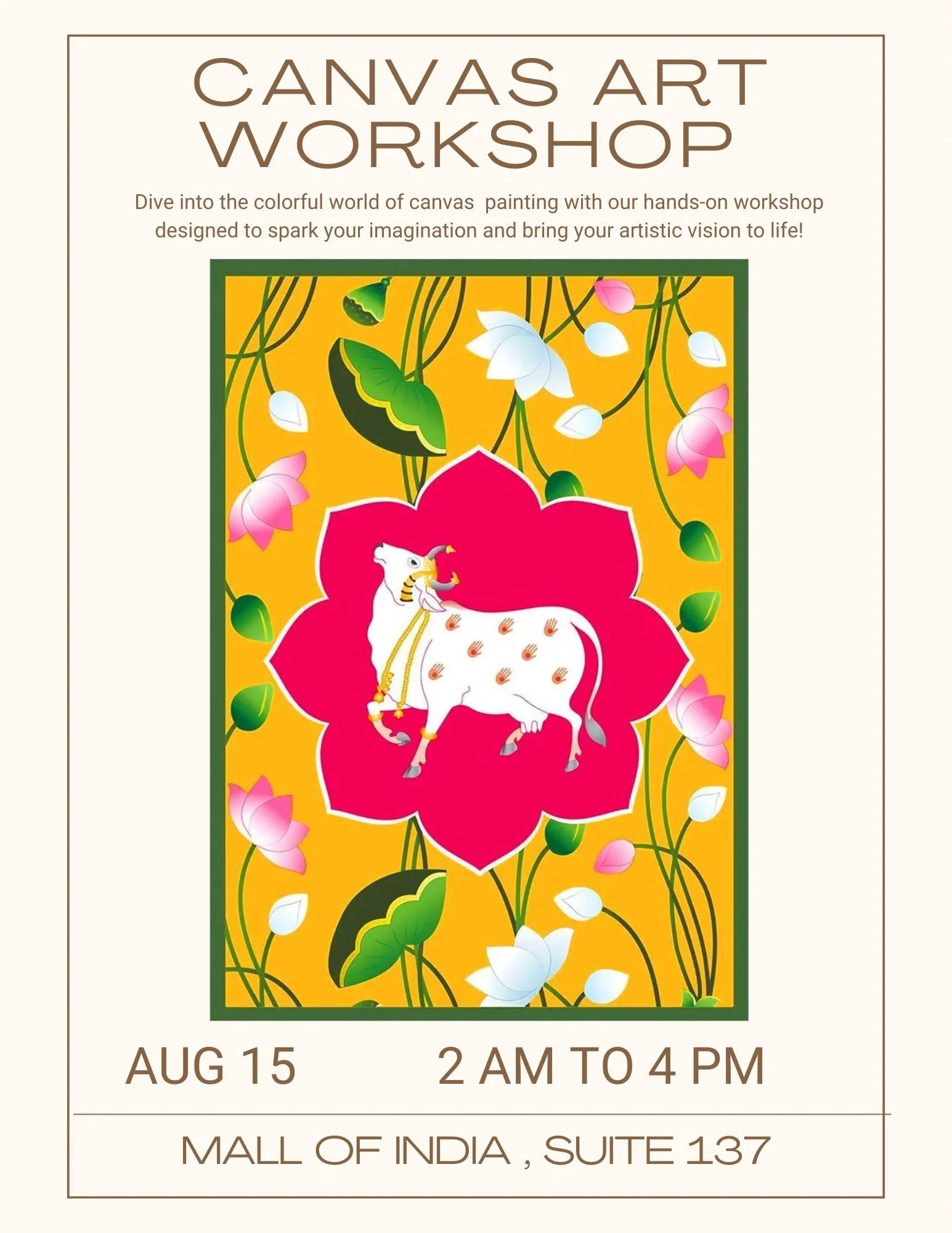 Sacred Cow & Lotus – Pichwai Canvas Painting Workshop - Aug 15