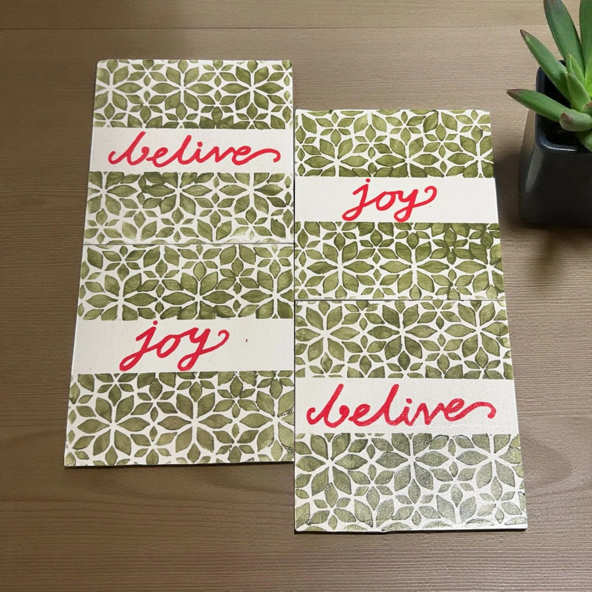 Hand crafted & painted Traditional Christmas Coaster set of 4 (Believe)