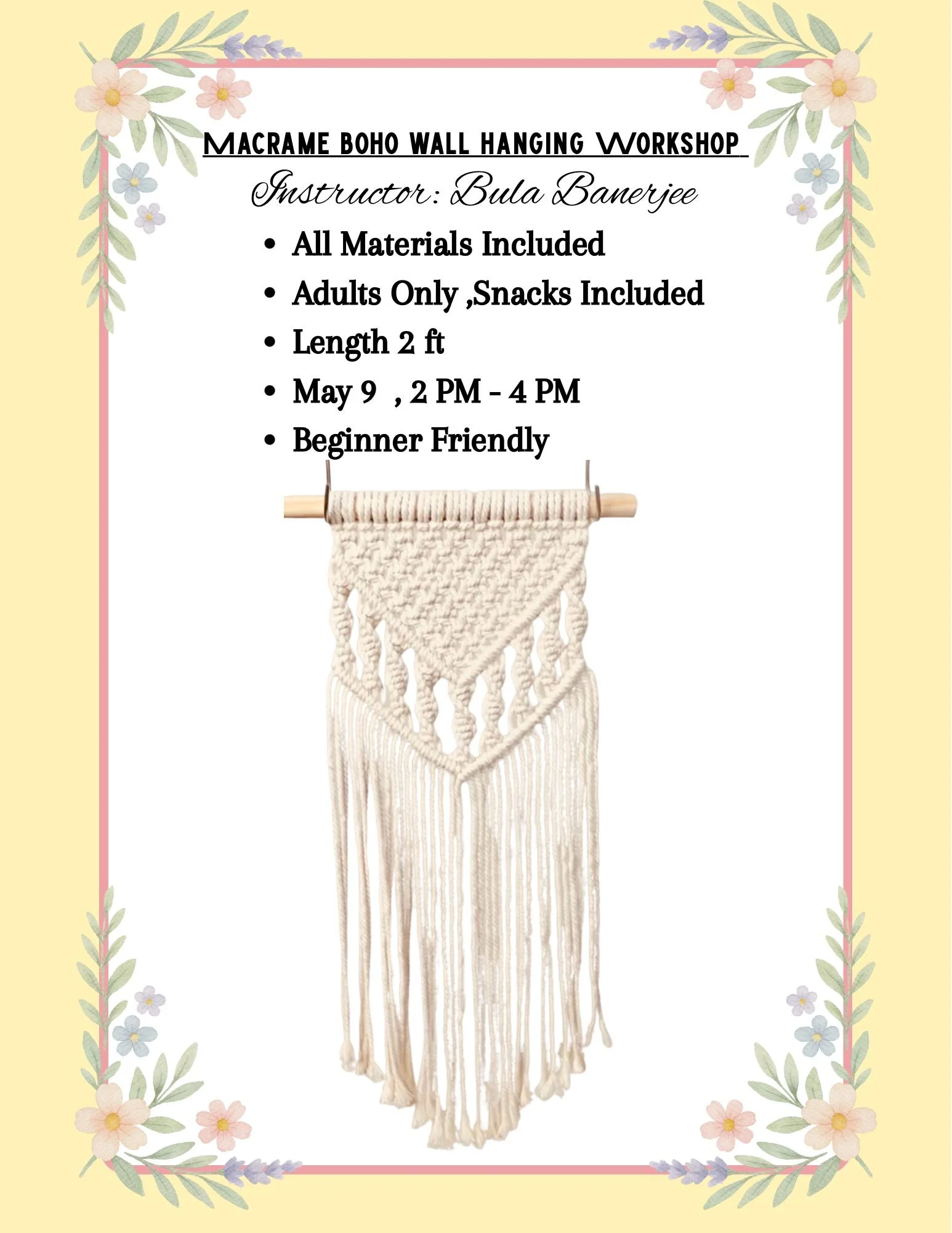 Macrame Boho Wall Hanging Workshop